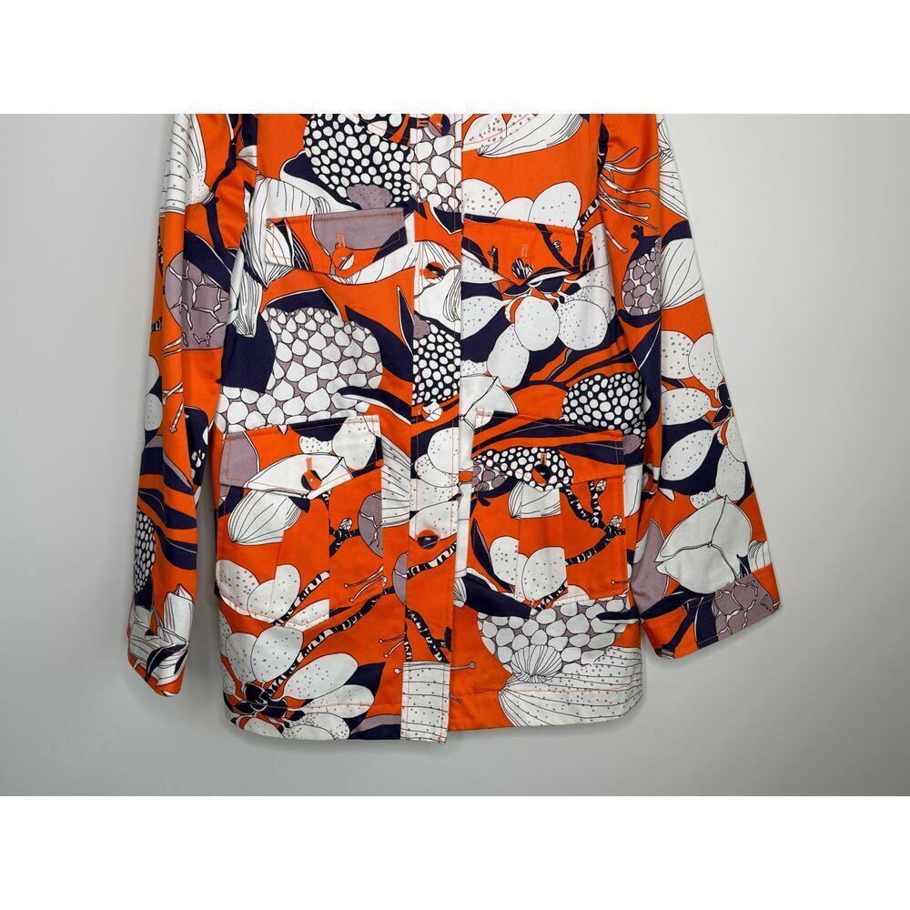 J. Crew Floral Long Sleeve Button Front Shirt Jacket White Orange Women's Size 6 - Picture 4 of 11